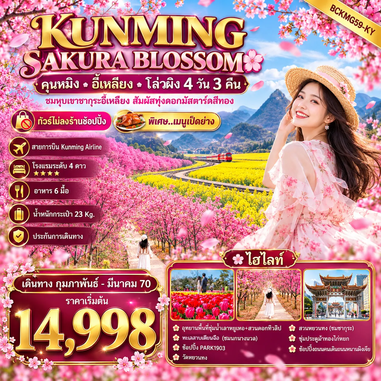 ทัวร์จีน KUNMING SAKURA BLOSSOM คุนหมิง • อี้เหลียง • โล่วผิง 4วัน 3คืน (KY)